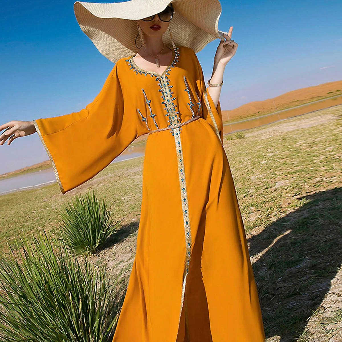 Muslim Dress Women Diamond Robes Dubai Tourism New Long Sleeved Arabic Dress Islamic Clothing Fashion Muslim Evening Dress
