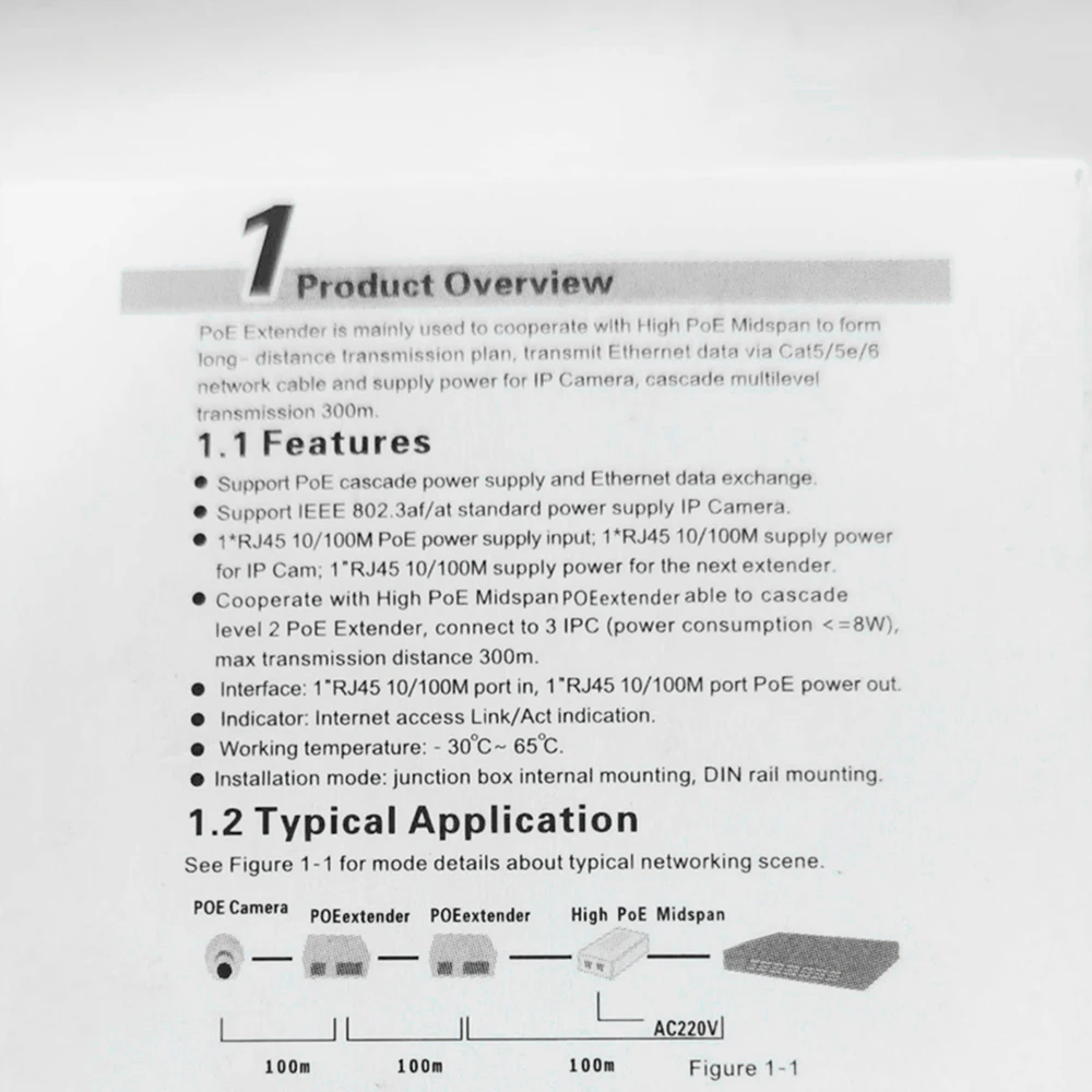 POE удлинитель 1 T0 2 порта 10/100M многоуровневый IP 300 метров Cat5/5E/6 Ethernet передача данных