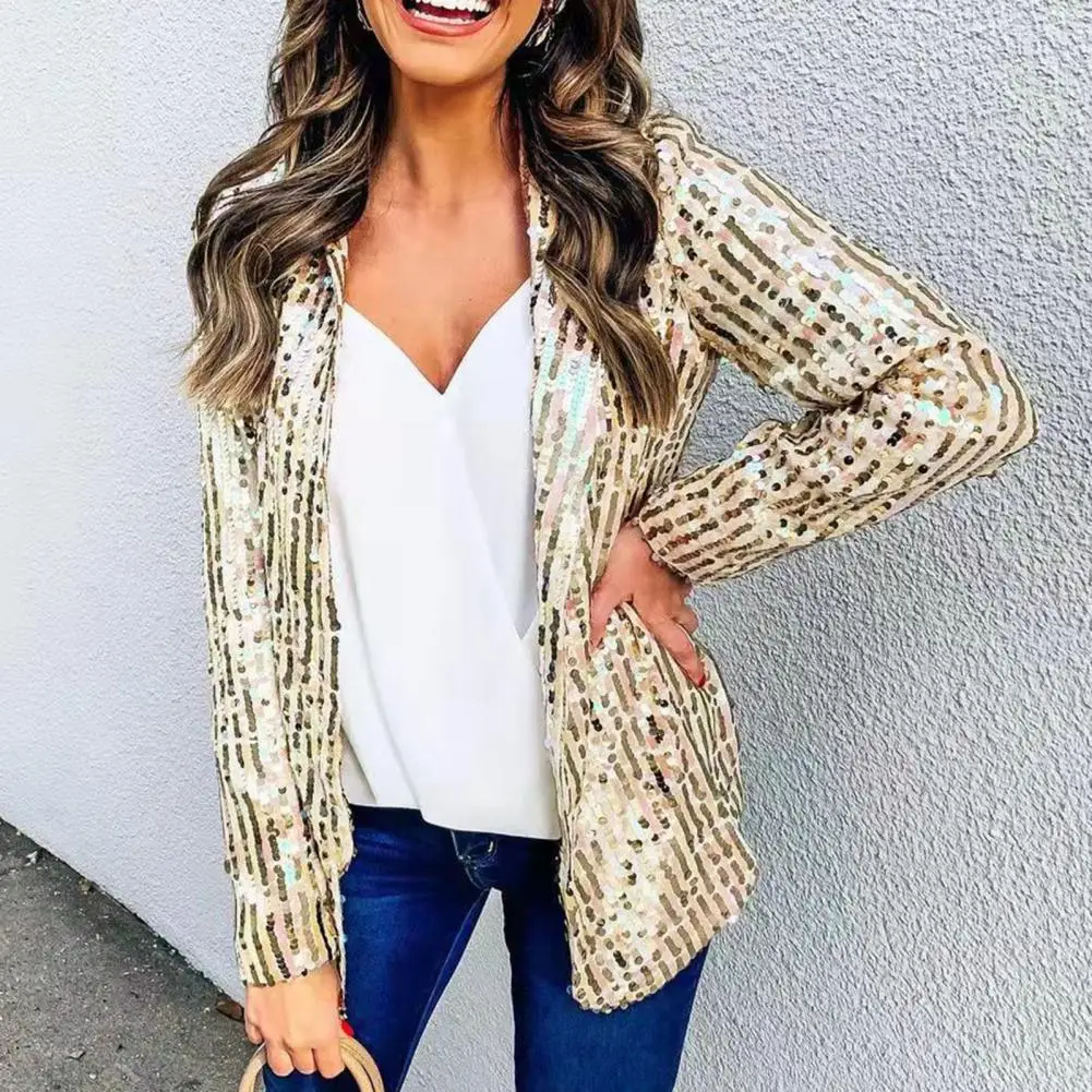 

Женский блейзер с отложным воротником, Осенний Блейзер свободного покроя с блестками, износостойкий блейзер в офисном стиле