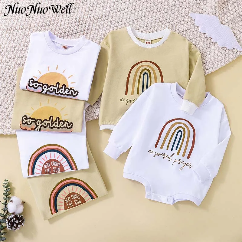 Baby Boys Girls Bodysuit Baby Long Sleeve Rainbow Print Cotton Clothes 0-12 Months Newborn Body Jumpsuit Infant Clothing