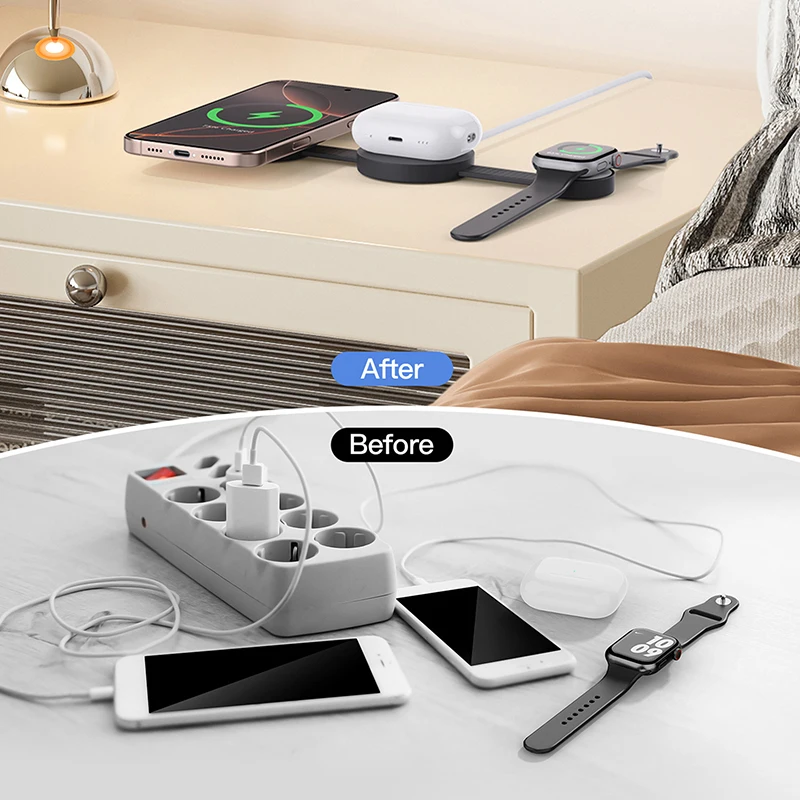 Фото Для IPhone 15 16 Pro Watch Airpods Anker UFO 3 в 1 Беспроводное зарядное устройство MagSafe MagGo Зарядная станция Qi2 15 Вт Складная зарядная панель №5