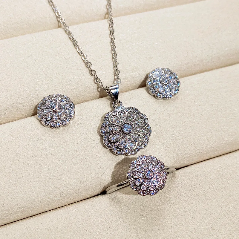 

Модные круглые серьги-гвоздики с фианитами в форме цветка, ожерелье, кольца для женщин, свадебные и Помолвочные аксессуары для женщин