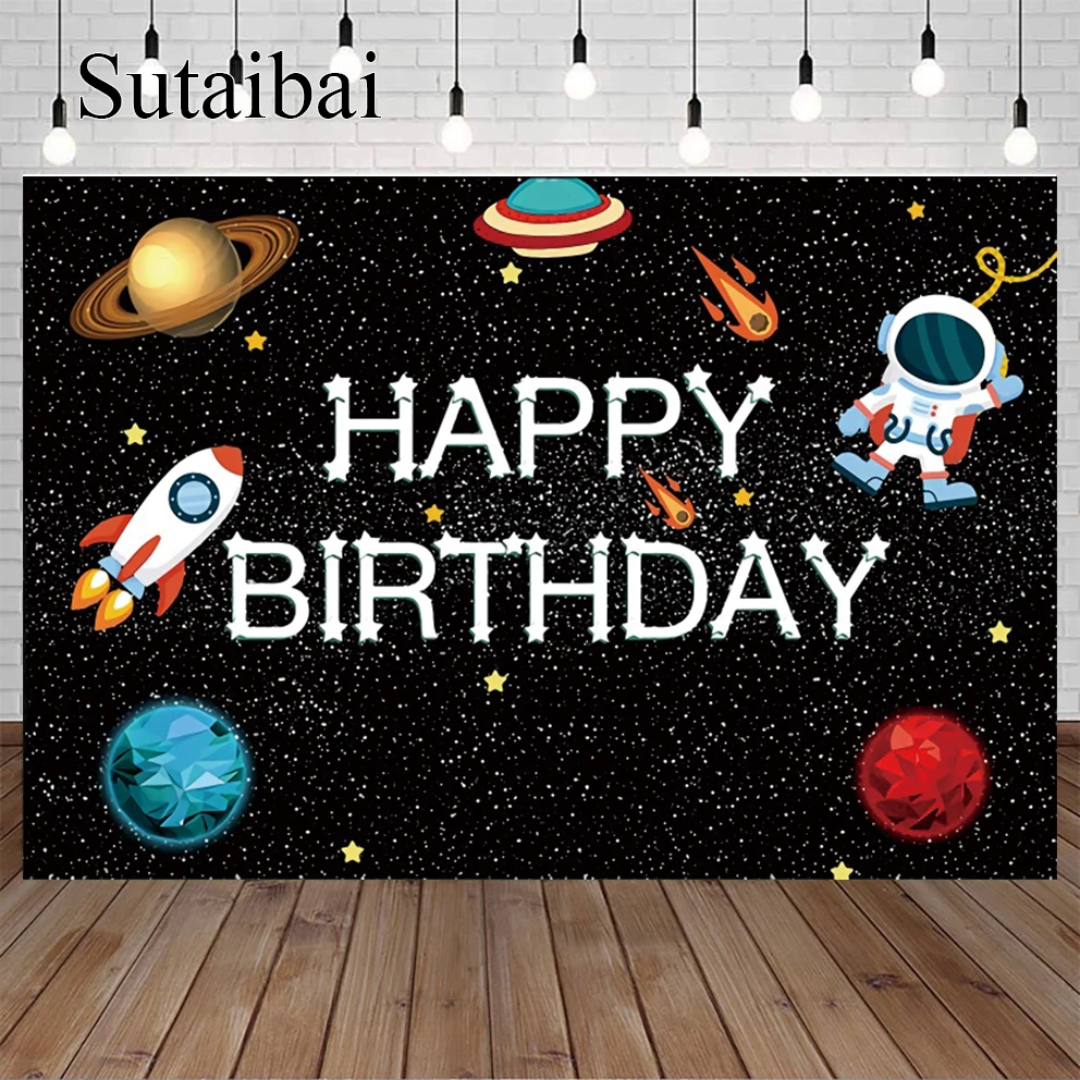 

Universe Adventure Birthday Backdrop Spaceship Astronaut Boy Birthday Photography Background Outer Space Planet Decor Banner