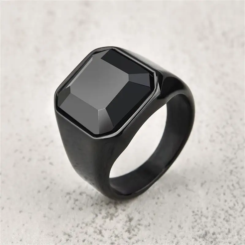 

2022 New Style Punk Rock Rings For Men Black Stone Stainless Steel Cubic Zircon Ring Hip Hop Party Male Wedding Jewelry Gifts