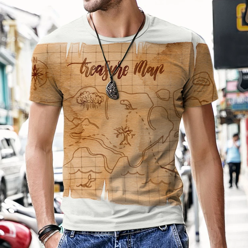 

Men's Treasure map pattern T-Shirt 3D Printing Short-Sleeved Tops Oversized Summer Breathable Casual Sports T-Shirt Men clothing