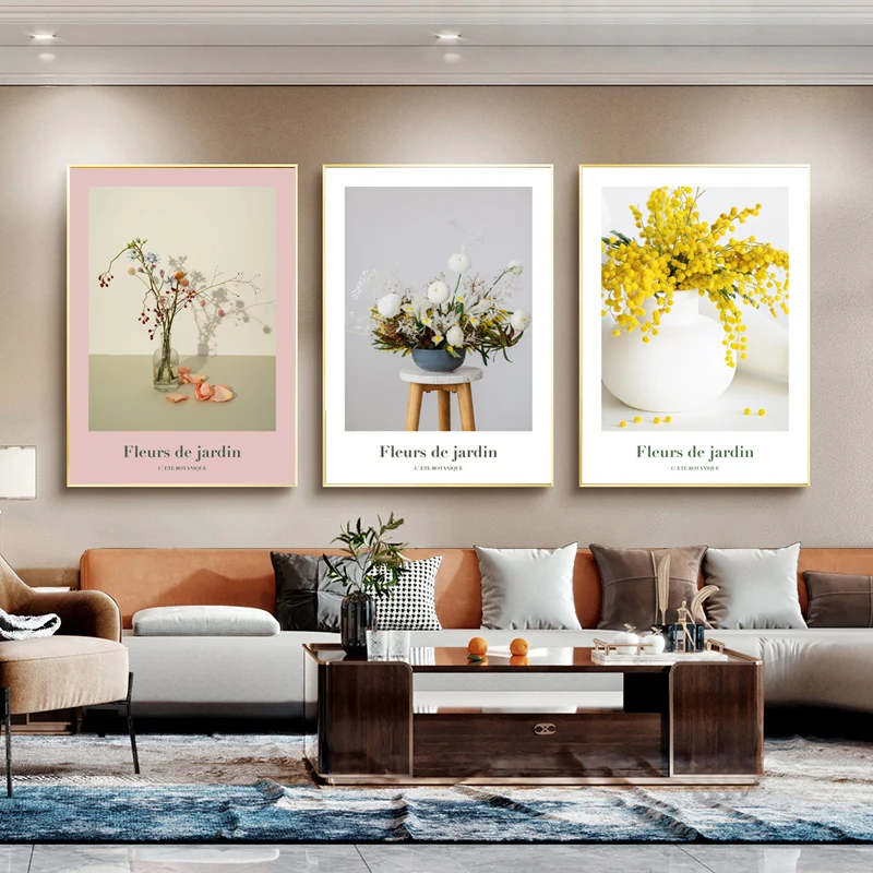 

Nordic Small Fresh Art Flower Vase Restaurant Fruit Lemon Orange Wall Art Canvas Painting Posters For Living Room Home Decor