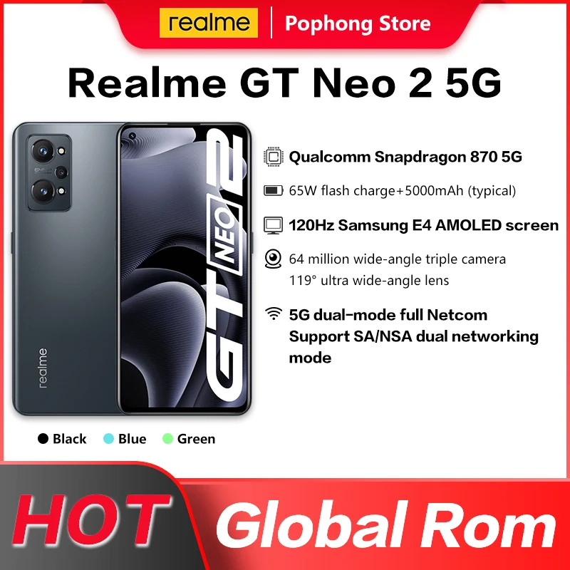 global rom realme gt neo 2 5g mobile phone 6 62 inch 120hz e4 amoled snapdagon 870 ocat core 65w superdart 5000mah nfc free global shipping