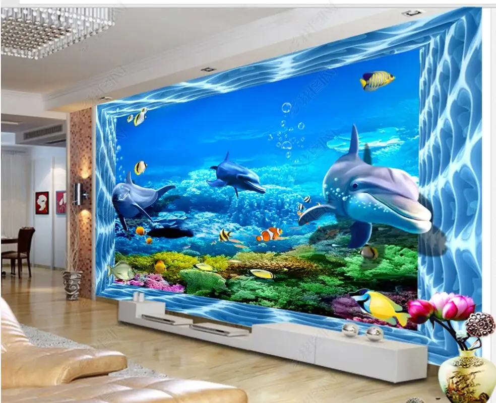 

custom mural 3d photo wallpaper space underwater world dolphin Living room decoration interesting wallpapers on the wall