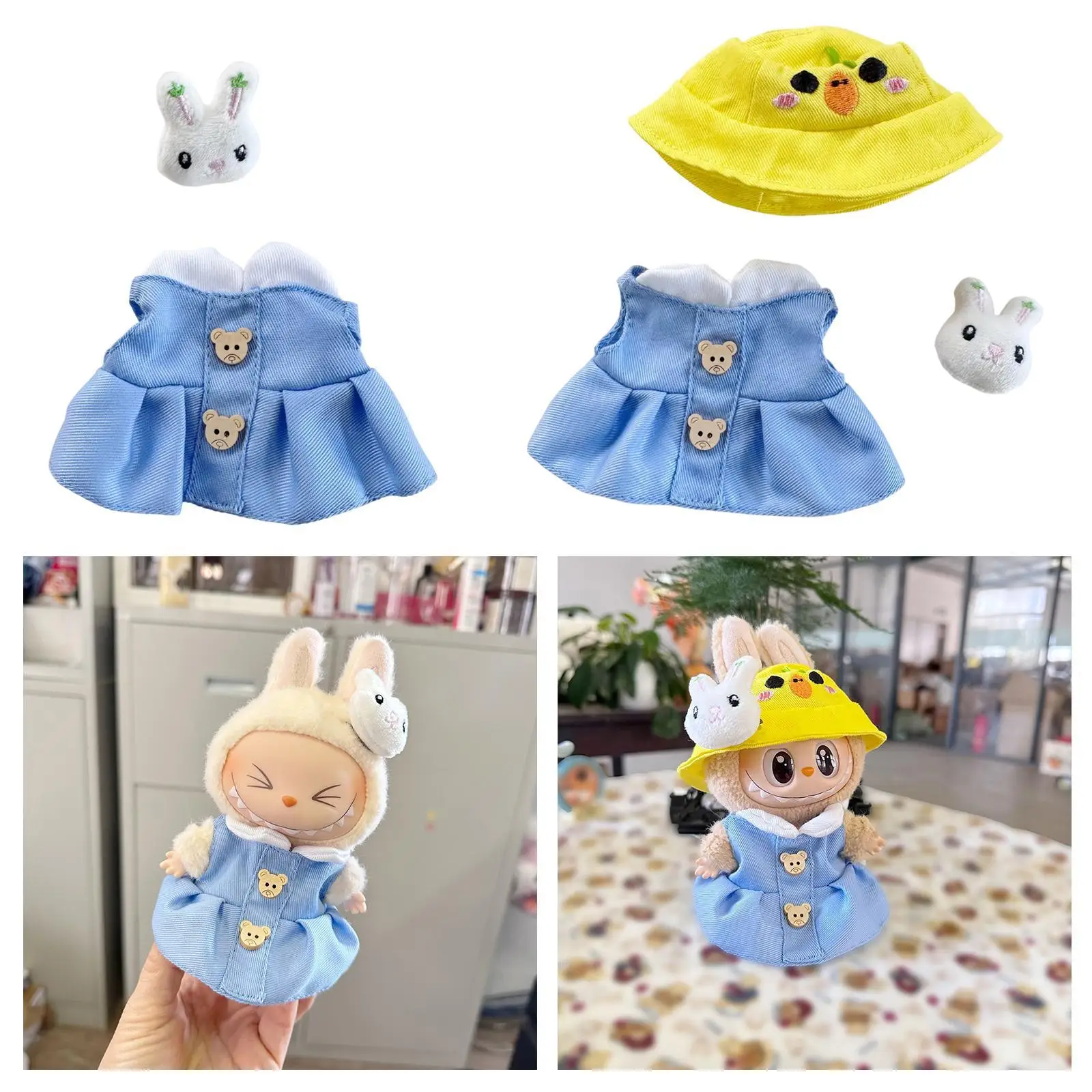 15cm 17cm Plush Doll Clothes Hands on Photo Props Cartoon Stuffed Sleeveless Dress Set Outfit for Girls Boys Children Kids