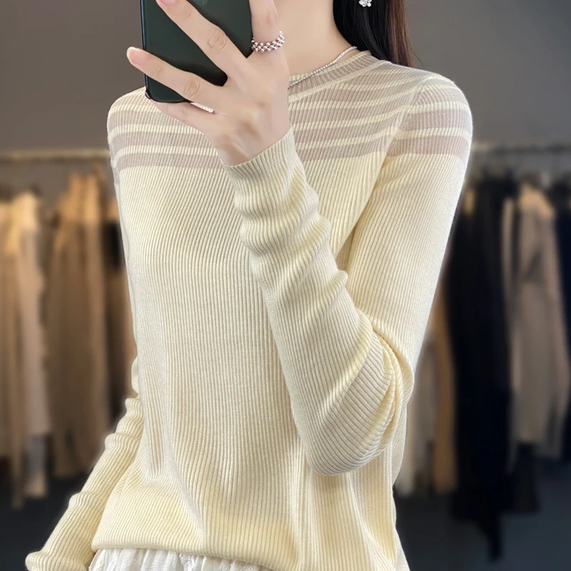 Свитер с круглым вырезом и длинными рукавами для женщин на осень 2023 новый стиль