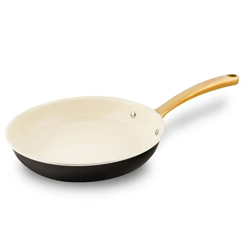 

Medium Skillet Nonstick Frying Pan with Golden Titanium Coated Silicone Handle