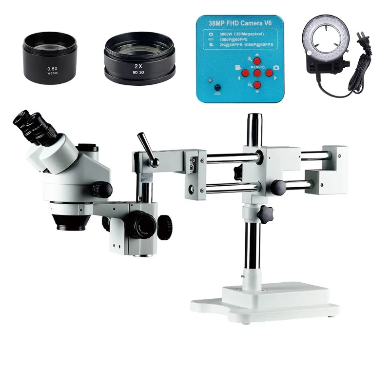 

High Quality 38MP Camera LED Ring Light 3.5X-90X Stereo Trinocular Electronic Repair Microscope for Sale