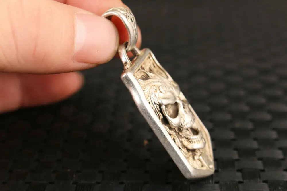 Подвеска Netsuke в виде старого китайского тибетского серебряного черепа - купить по