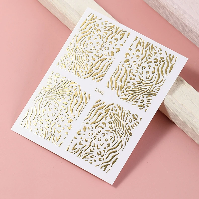 

Gold 3D Metallic Nail Stickers for Women,Line Wave Leopard Nail Decals Sticker Curve Stripe Lines Adhesive Striping Tape