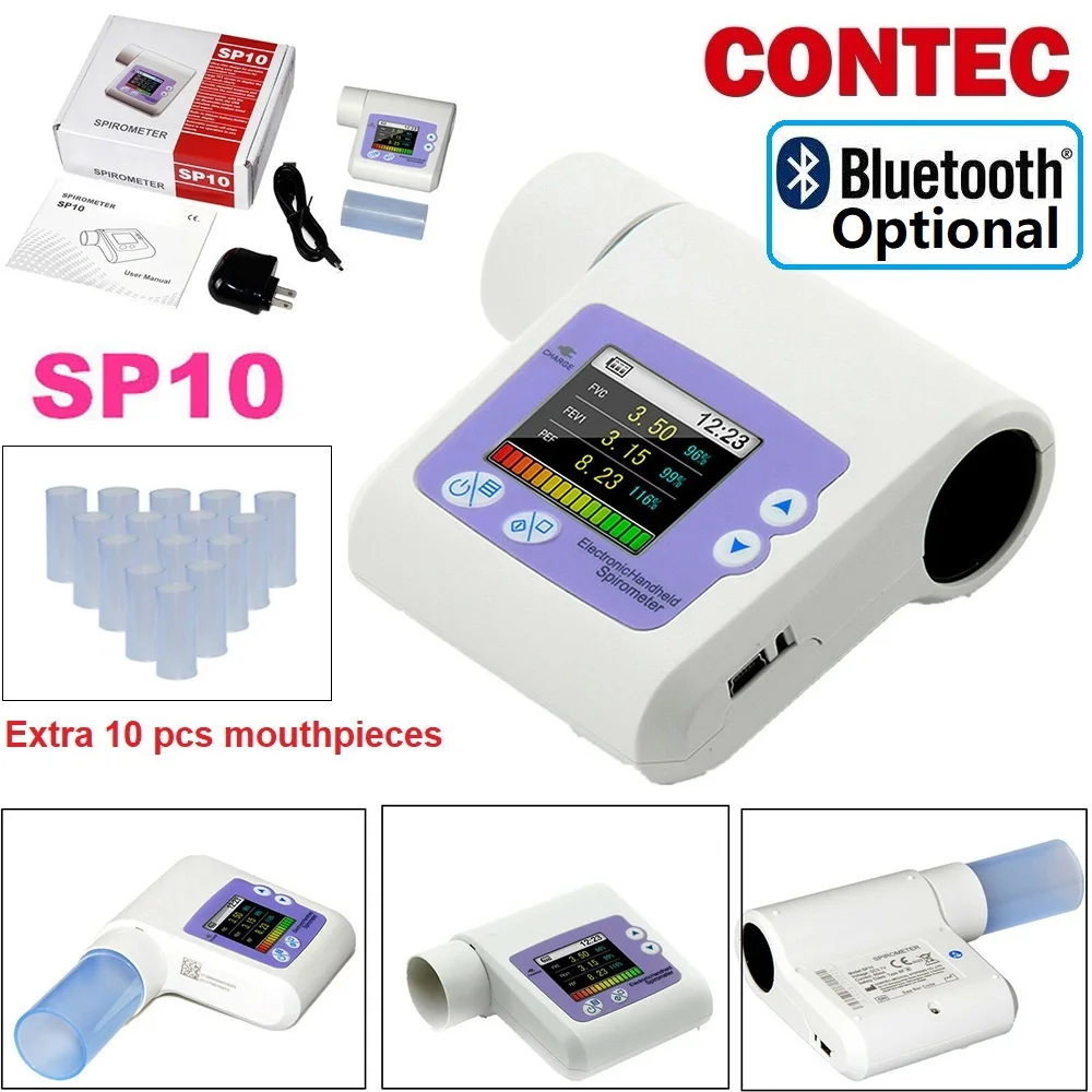 Цифровое устройство объема легких CONTEC SP10, Спирометр с дополнительной функцией Bluetooth/мундштуки