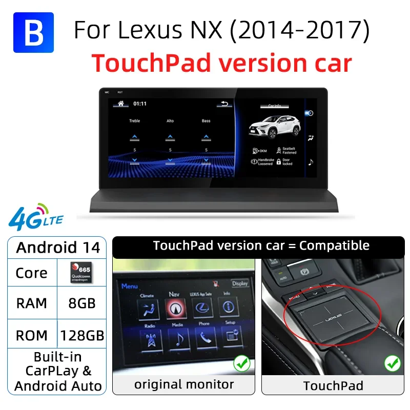 

10,25 ''Android 14 CarPlay для Lexus NX NX200 NX200T NX300h 2014-2021, автомобильные аксессуары, стерео мультимедийная навигация, Wi-Fi Netflix