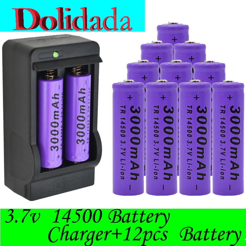 

High capacity 14500 Lithium Battery 3.7V 3000mah Rechargeable Battery Flashlight LED Flashlight Toy Battery FreeShopping+Charger