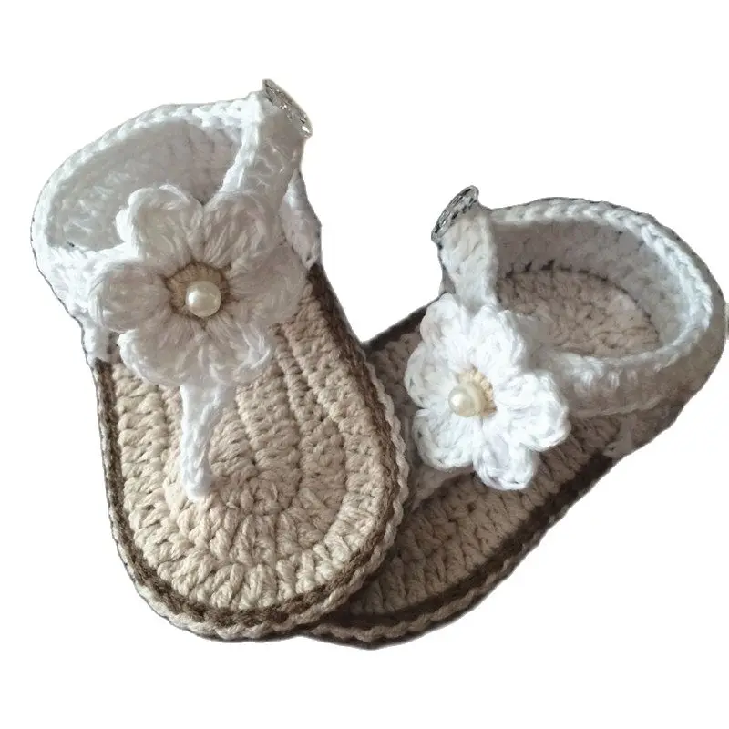 БЕСПЛАТНАЯ ДОСТАВКА Вязаные детские сандалии бирюзового цвета для лета с маленькими цветочками-пушками Размер 9см, 10см, 11см. - Цена: 461.12