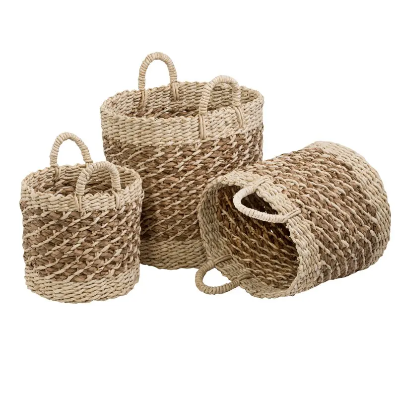 

Charming Vintage-Style Woven Tea-Stained Basket Set of 3 Pieces - Perfect For Home Decoration & Storage