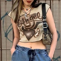 sunny y j fairycore cropped tank tops vintage women letter print chic grunge camisole aesthetic y2k khaki vests 90s outfits