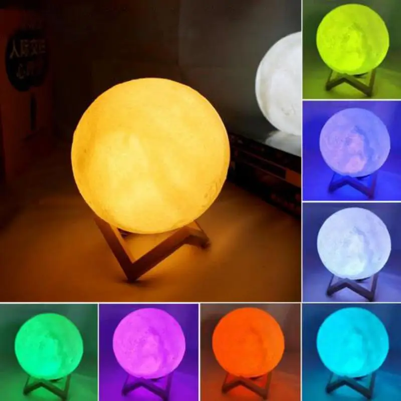 3D Print Moon Lamp 8/10/12/15CM LED Night Light With Stand Battery Powered Soft Lighting Creative Bedroom Decor Lover Kids Gift