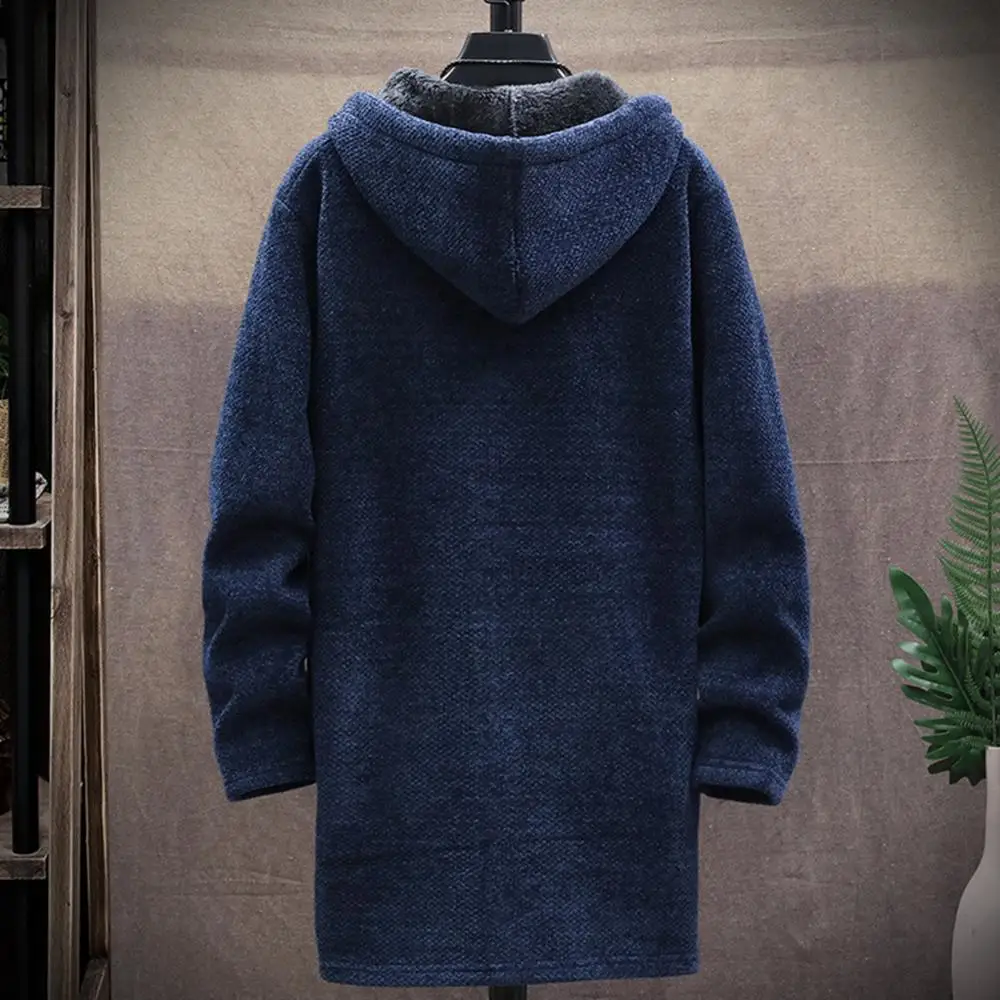 

Coat Long Sleeve Sweater Knitted Men Autumn Winter Casual Cardigan Warm Winter Jacket Plush Liner Zipper