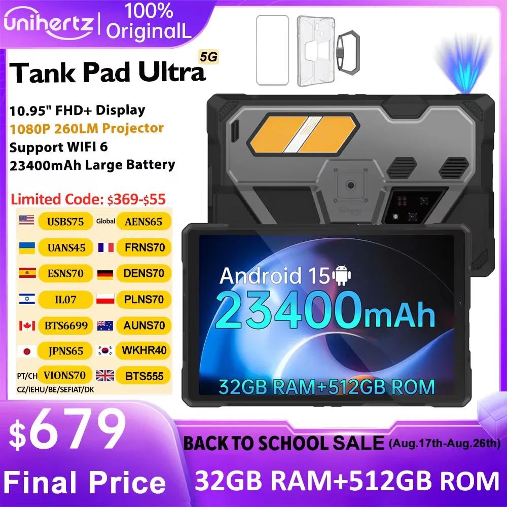 Фото Защитная накладка 8849 Tank Pad Ultra для защищенного планшета Unihertz с проектором 260 люмен 1080P, 23400 мАч, 32+512 ГБ, Wi-Fi 6, 5G, Android 15, Dimensity 8200 №1