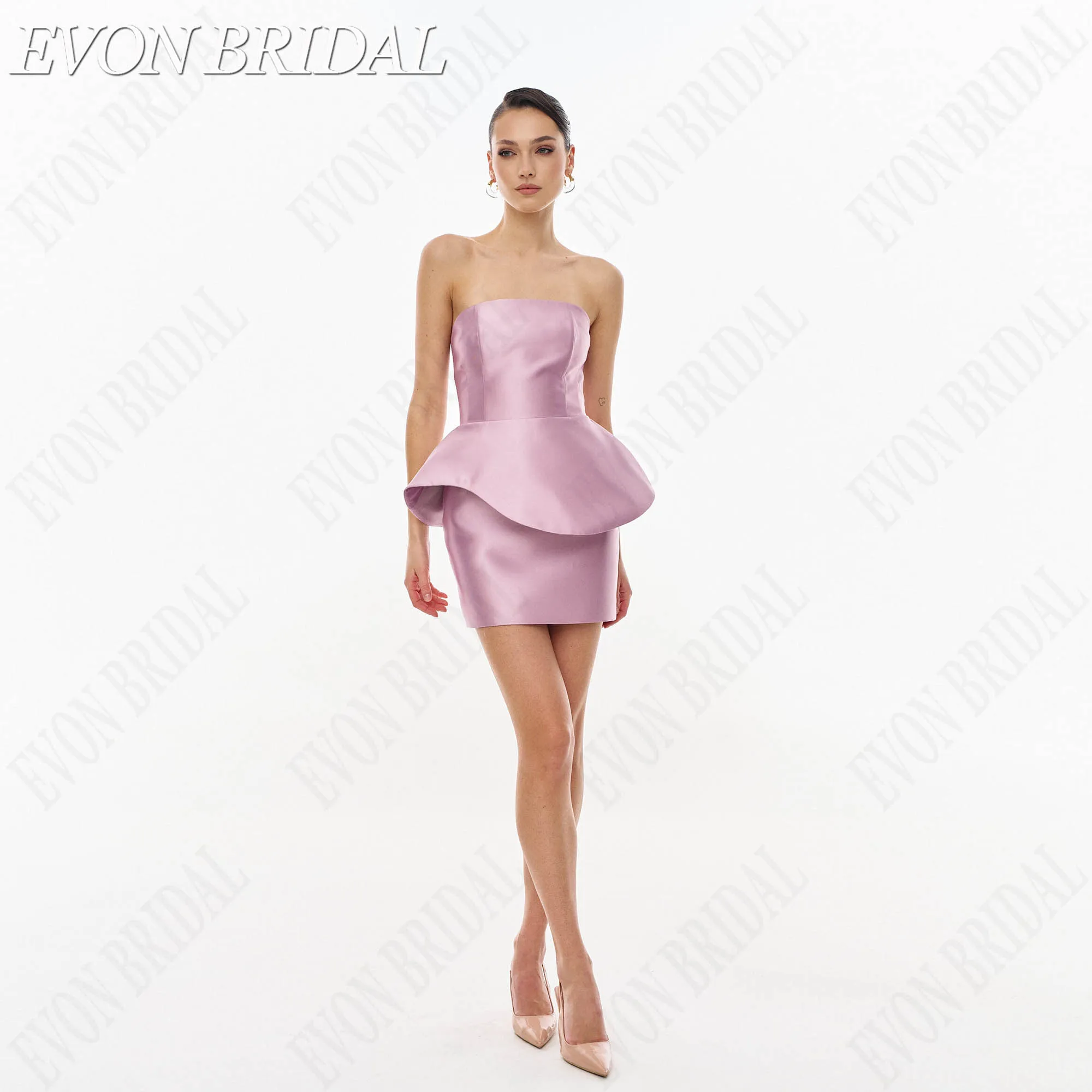 Фото EVON BRIDAL Без Бретелей Атлас Съемная Тюлевая Шлейф Прямое Платье С Молнией Сзади На Заказ Из Гладкого Блестящего Атласа 2026 Женское Вечернее Платье Для Клубов Свадеб Балов И Официальных Мероприятий №4