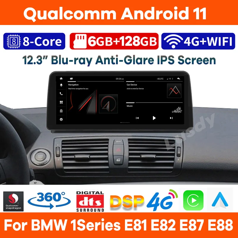 

12.3" Qualcomm 6+128G Android 11 Car Video Player for BMW 1 Series E81 E82 E87 E88 Auto Radio GPS Stereo CarPlay Head Unit 4G