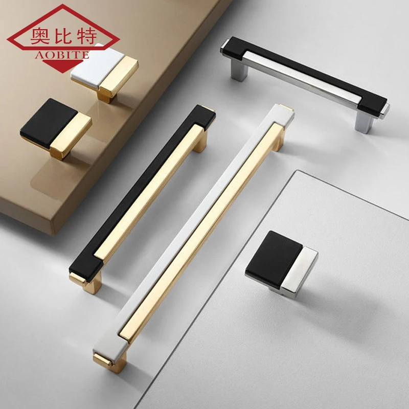 

AOBT Kitchen Cabinet Handle Black Bright Gold Drawer Pulls and Knob Furniture Wardrobe Zinc Alloy Cupboard Door Handles Hardware