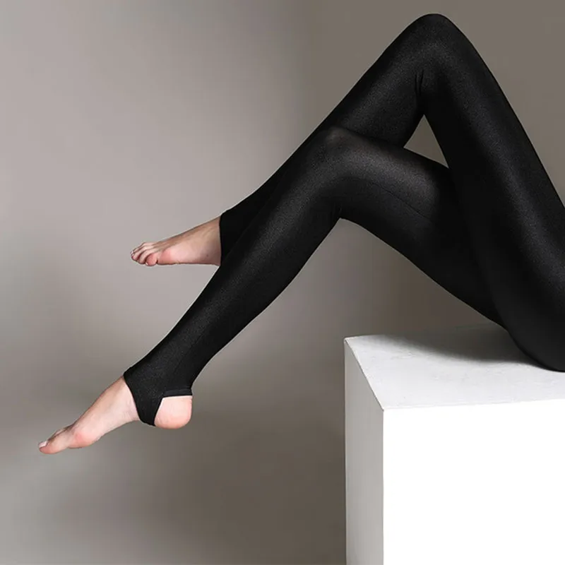 S-5XL Size Women's Summer Bright Pants Wear Thin Ice Silk Bright Black Push-up Slim High Waist Stretch Large Size Tights images - 3