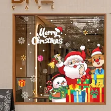 Merry Christmas Window Stickers Decoration for Home Santa Claus Snowman Christmas Stickers for Shopping Mall Office Glass Door