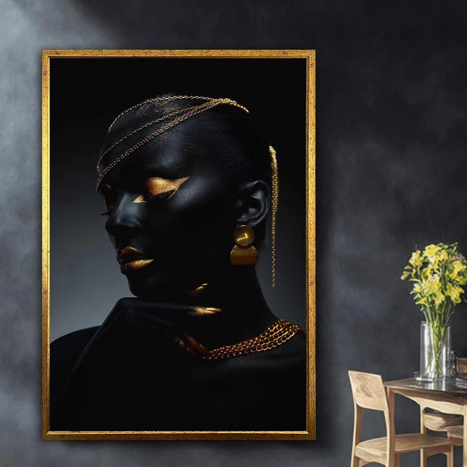 

Modern Black And Golden Woman Portrait Wall Art Picture Canvas Print Painting Home Decor For Living Room Frameless
