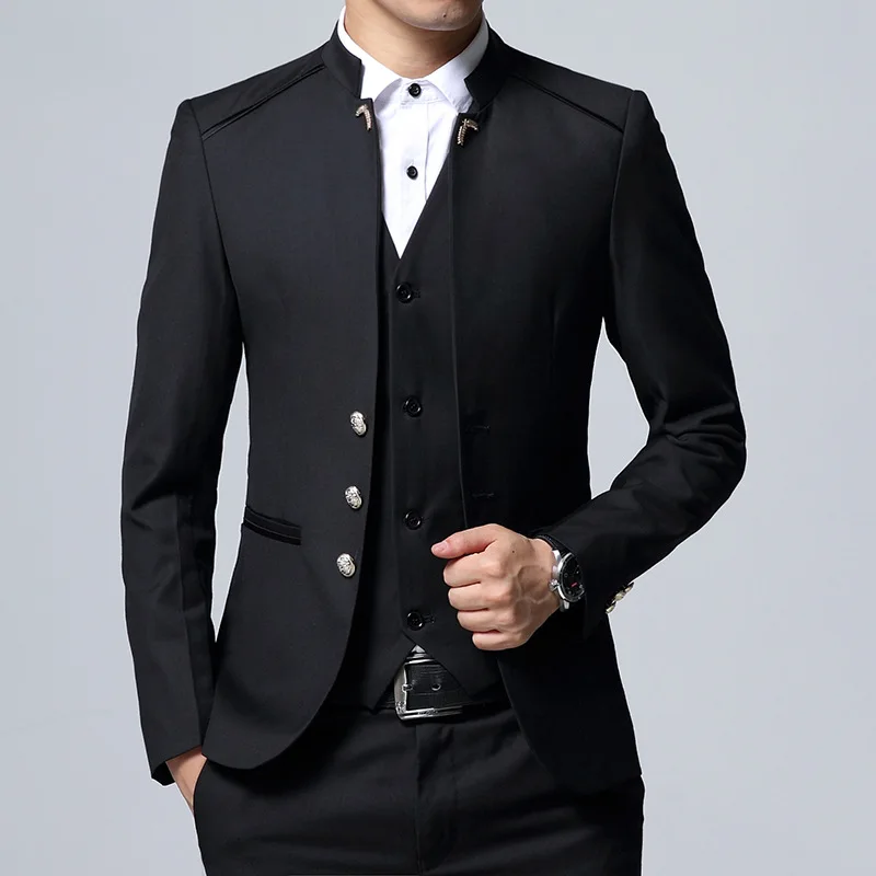 2023 new male slim fit (suit + vest + trousers) fashion business trend dress set banquet dress business casual suit three sets