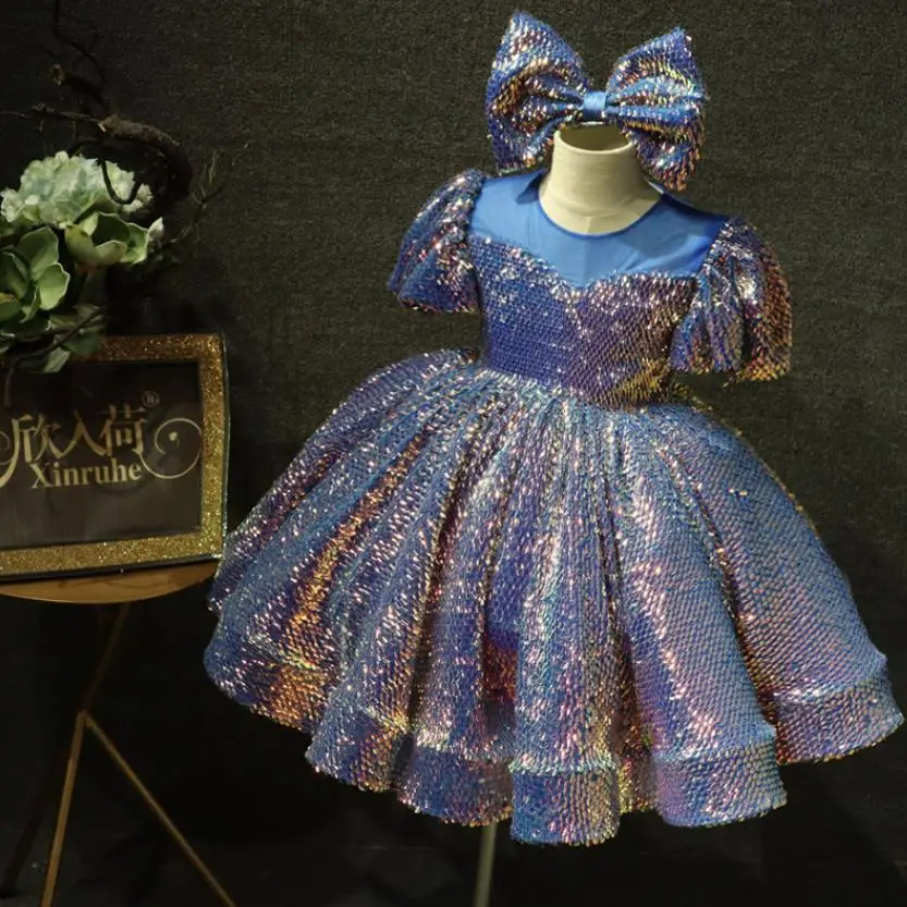 

Flower Girl Wedding Sequins Dresses for Girls First Communion Dress Children Pageant Piano Performance Ball Gown Vestidos L1569