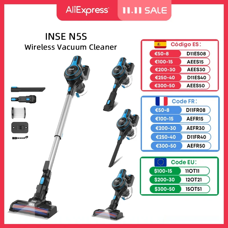 

INSE N5S Cordless Vacuum Cleaner 12Kpa 130W Brushless Motor Stick Vacume Up to 40Mins Runtime 2200mAh Rechargeable Battery 6in1