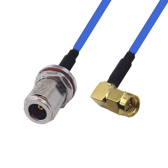 

N Female Bulkhead to SMA Male Right Angle Connector RG405 RG-405 Semi Flexible Coaxial Cable .086" 50ohm Blue