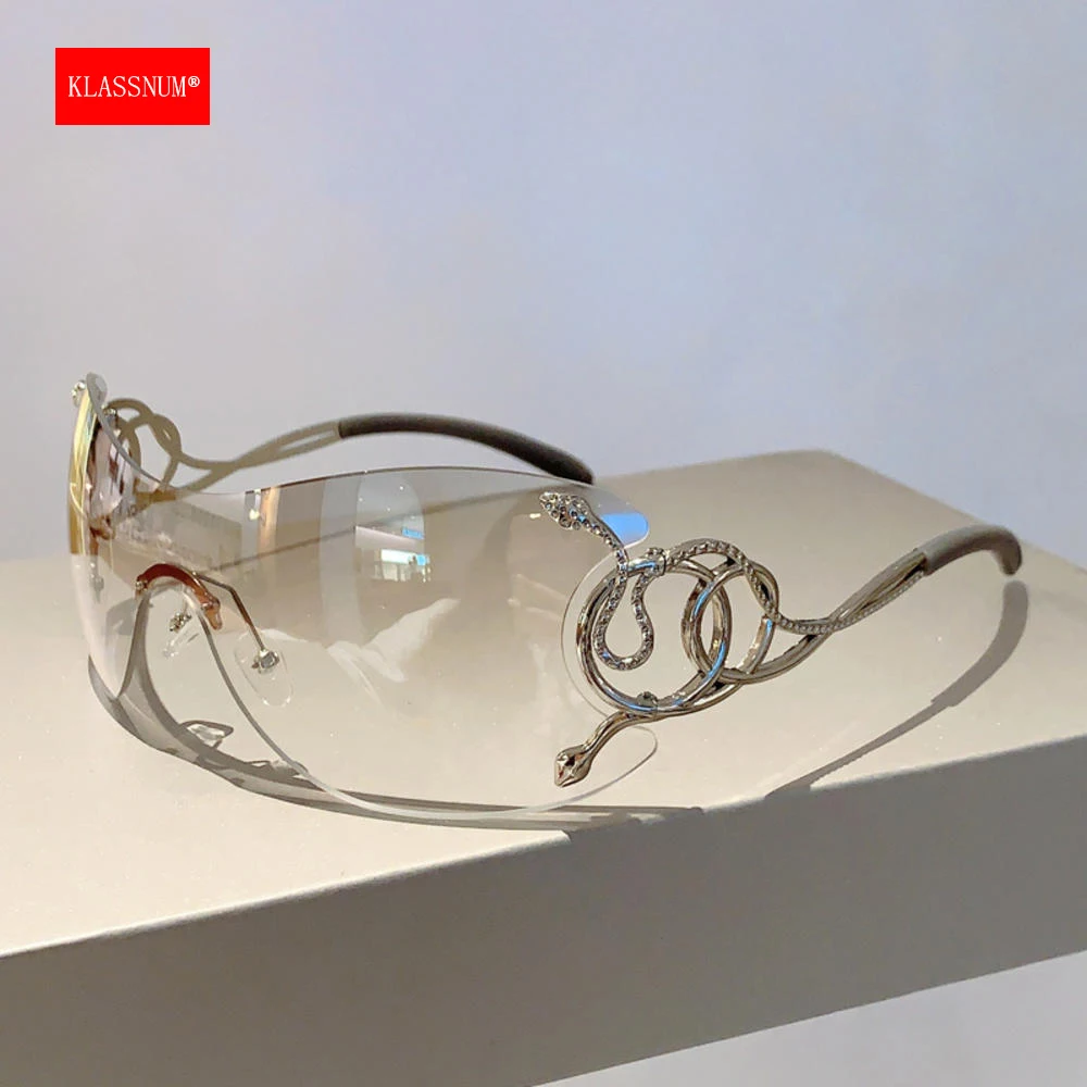 Женские солнцезащитные очки без оправы kкласса Y2k стильные градиентные линзы