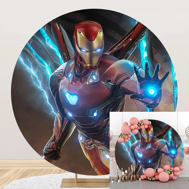

Disney Iron Hero Boy Circle Background Kids Birthday Party Decoration Banner Round Photography Backdrop Photo Studio Photocall