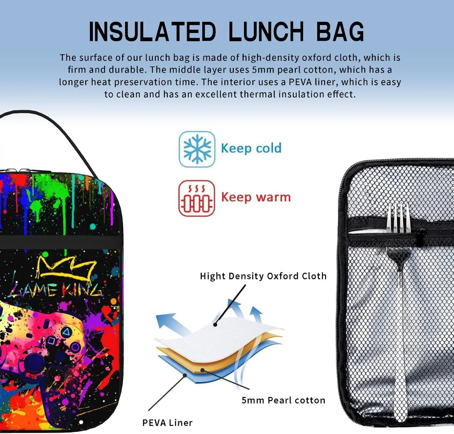 Ланч-бокс для видеоигр геймпад изолированная сумка обеда многоразовый ланч-бокс