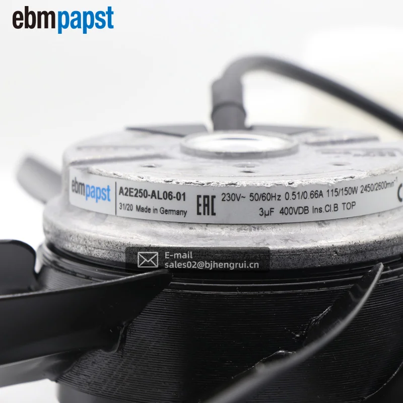 Фото ebmpapst A2E250-AL06-01 250 x 72 мм 230 В переменного тока 150 Вт 0,66 А 2600 об/мин шарикоподшипник IP44 проводные провода Осевой охлаждающий вентилятор для шкафа №5