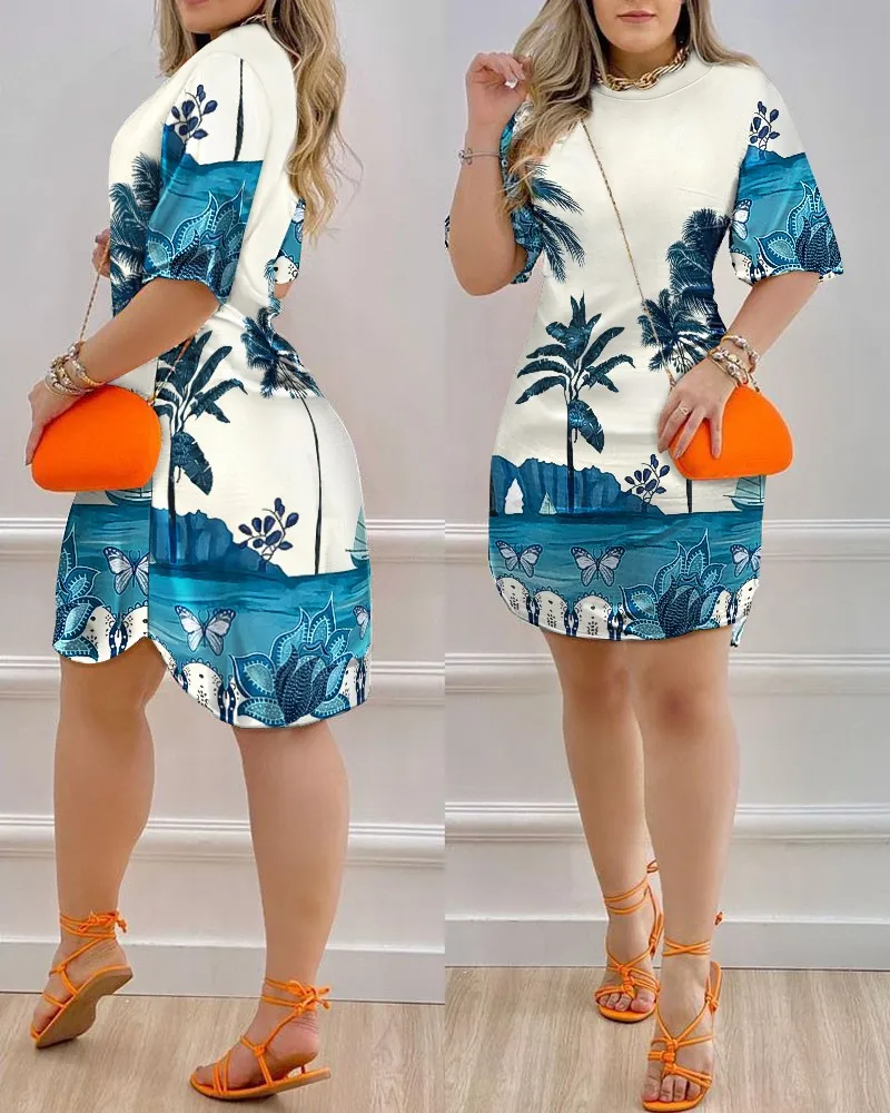

Summer Dress Women Fashion Casual Striped Print Round Neck Short Sleeve A-line Mini Dress Women