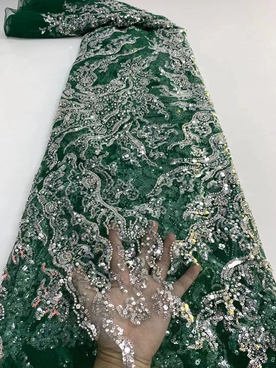 Новая тяжелая промышленная кружевная вышитая сетка с бусинами и блестками