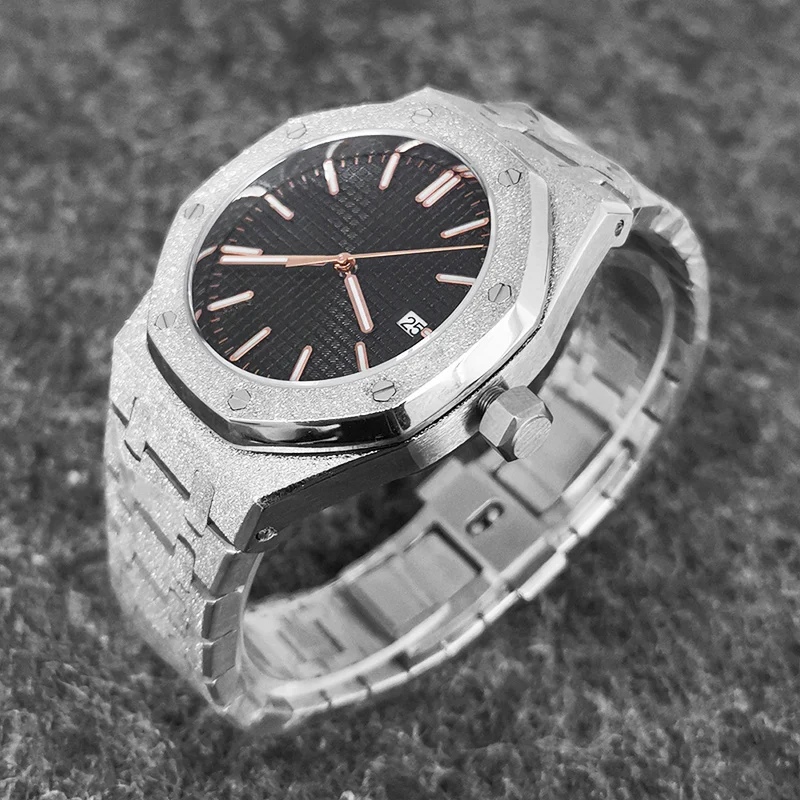 

41mm Sand Steel NH35 Automatic Mechanical Watch Green Luminous Sapphire Glass transparent caseback Watch install NH35 Movement