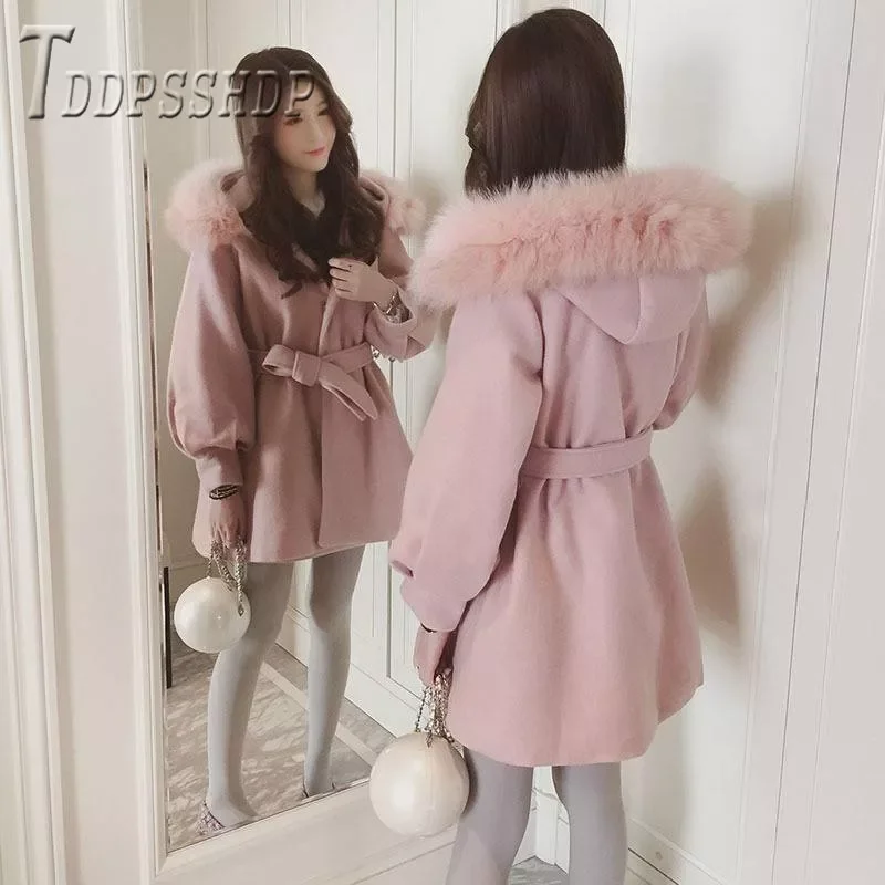 2022NEW Fashion Women Woolen Coat Long Solid Color Faux Fur Collar Korean Temperament Women's Popular Outerwear