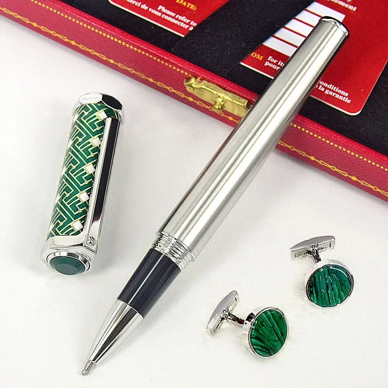 

VPR Santos-Dumont de CT Heptagon Luxury Green Square-Line Pattern Silver Trim Roller Ball Pen With Serial Number Writing Smooth