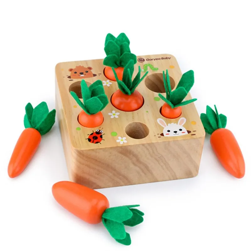 

Wooden Toys Baby Montessori Toy Set Pulling Carrot Shape Matching Size Cognition Montessori Educational Toy Wooden Toys baby