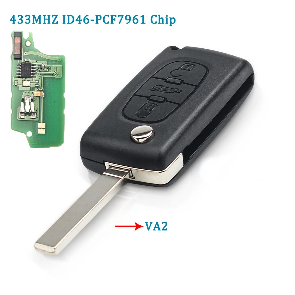 

KEYYOU 433 МГц ID46 чип-ключ для автомобиля для Peugeot 207 307 407 208 308 408 607 партнер дистанционный ключ 3 кнопки CE0536 с VA2 лезвие