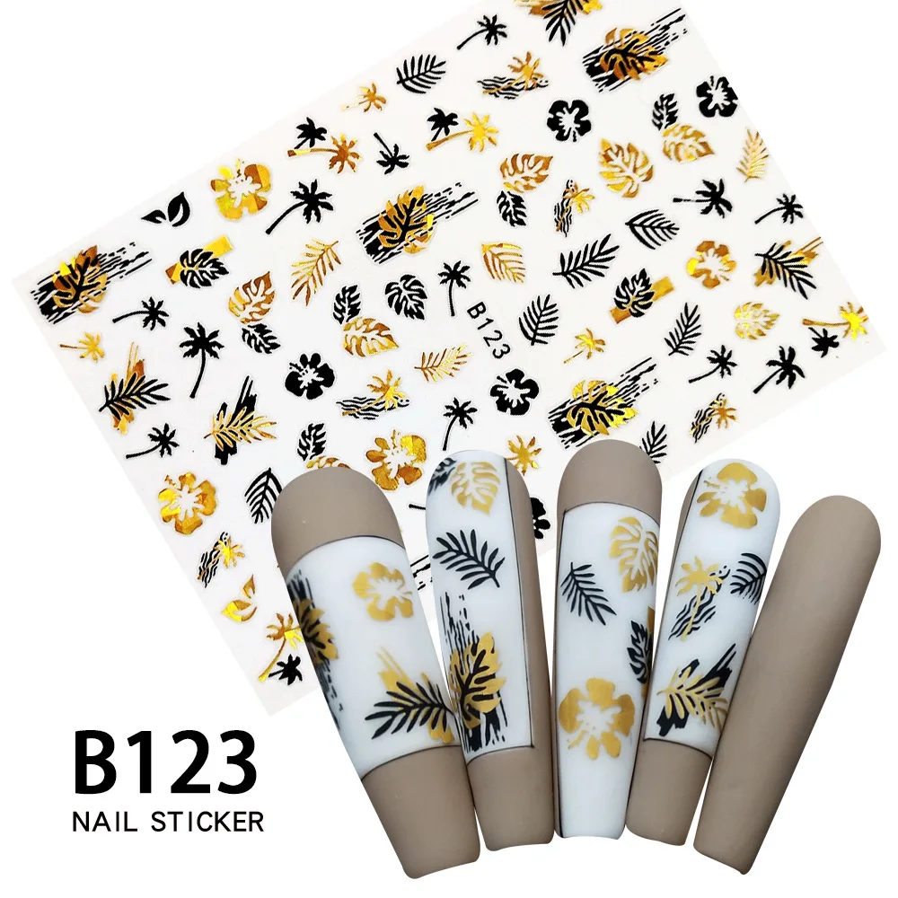 

1 Sheet of the Same New 3D Marine Nail Art Stickers Golden Leaf Nails Slider Starfish Fish Coconut Tree Design DIY Decora