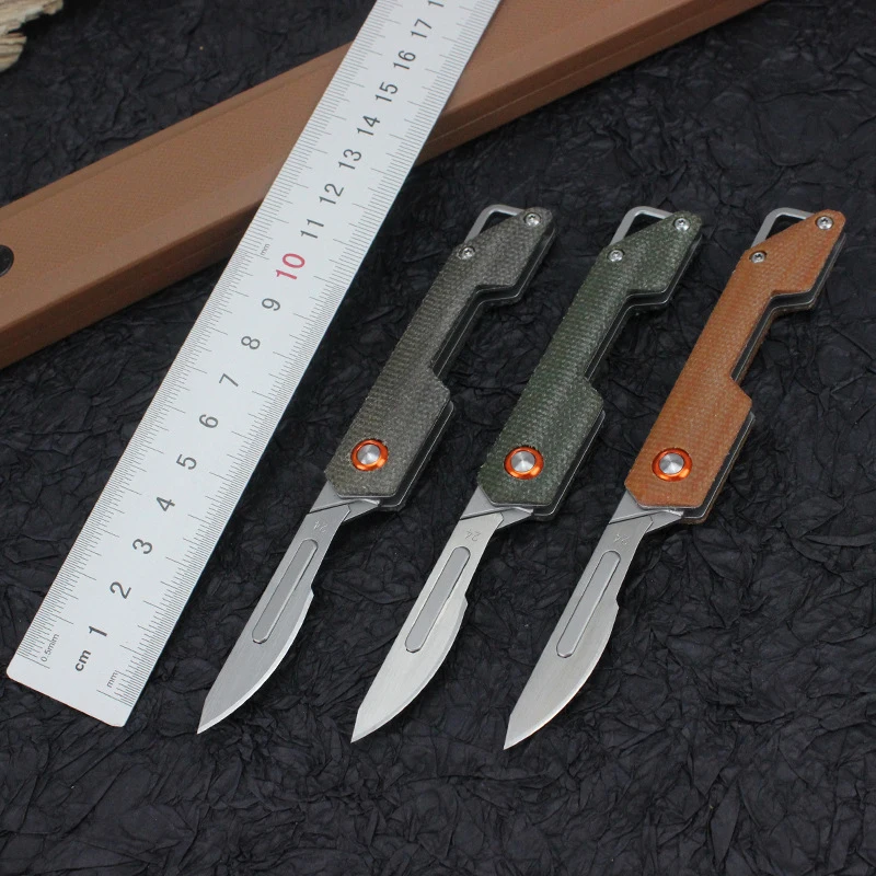 

edc multitool Carbon steel portable scalpel with replaceable blade art carving folding knife portable keychain unboxing knife